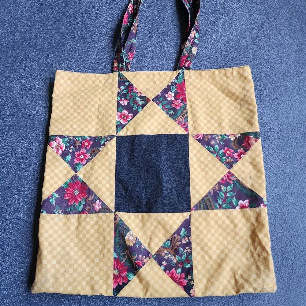 Y2K Abstract Patterned Canvas Tote Hand Bag